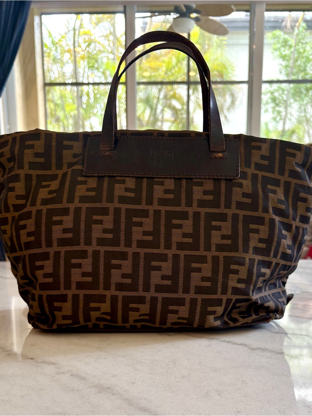 Vintage Fendi Brown Zucca FF Logo Tote Handbag Packable / Foldable